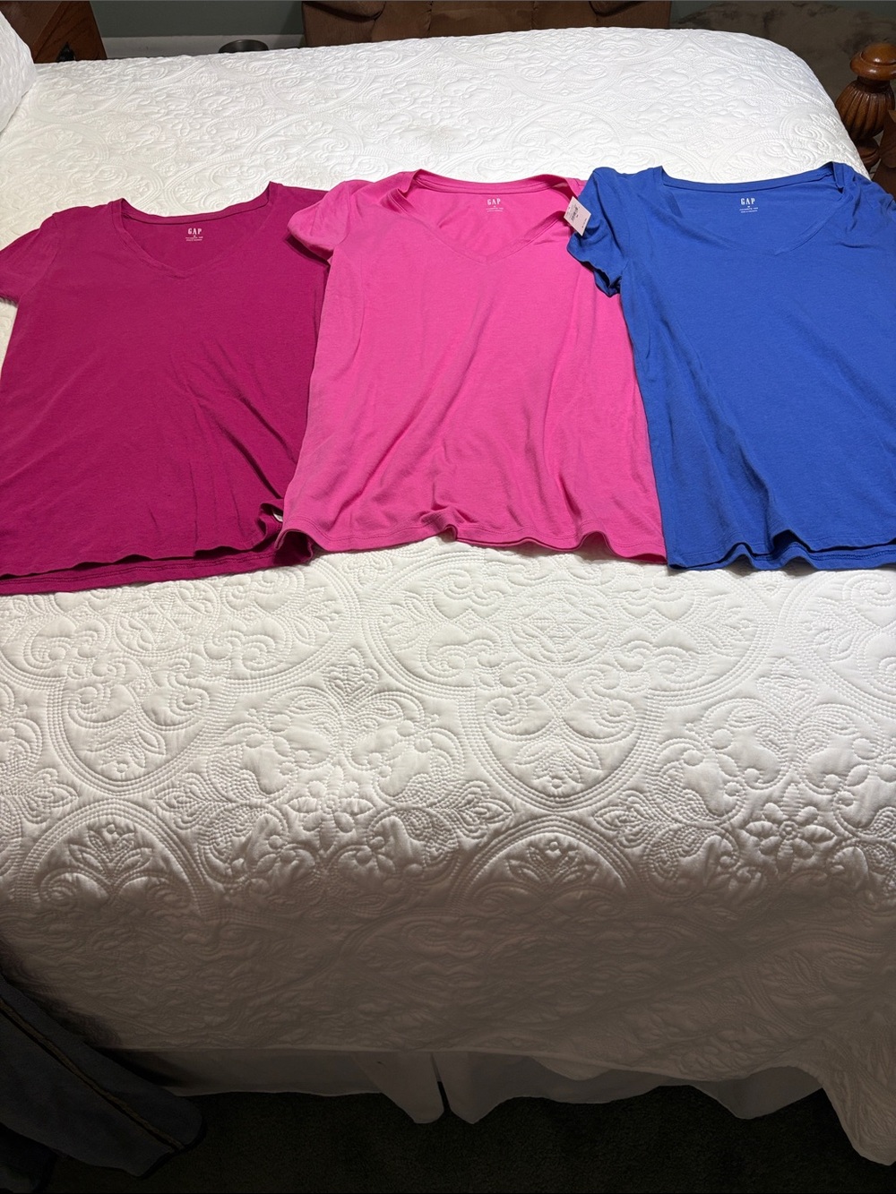 GAP Women's Three-Pack Short Sleeve Tees in Magenta, Pink & Royal Blue